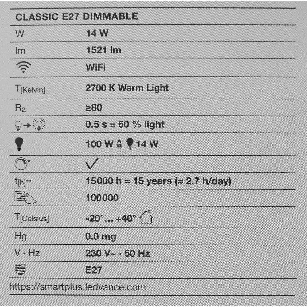 Лампа умная светодиодная Wi-Fi Osram Smart Plus E27 220-240 В 14 Вт груша матовая 1521 лм теплый белый свет LEDVANCE STLM-2046821 - Вид №5
