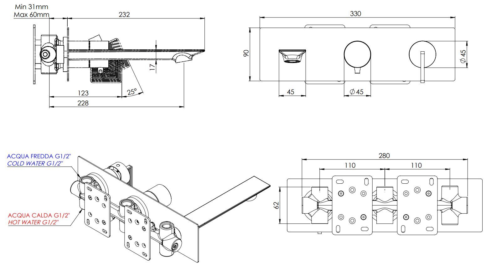 Смеситель для ванны / Смеситель для душа Daniel Rubinetterie Stellar ARCH-00076984 - Вид №2