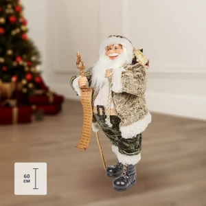 Фигурка декоративная «Дед Мороз со свитком», 60 см, пластик, цвет зелёный/бежевый