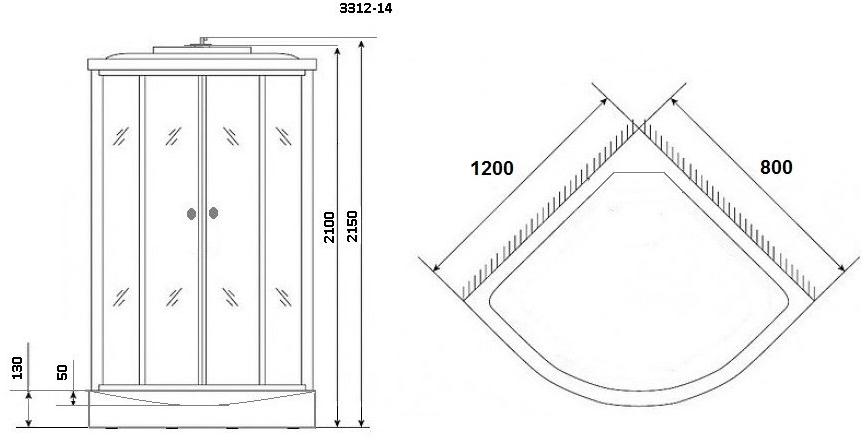 Душевая кабина NG- 3312-14L (1200х800х2150) низкий поддон стекло МАТОВОЕ Niagara Classic 33121423L - Вид №1