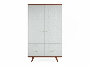 Шкаф распашной двухдверный с ящиками серый с фрезеровкой Thimon v2 THE IDEA  210378 Белый