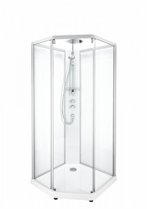 558.914.00.1 IDO Showerama 10-5 800x900 Pentagon Comfort, душевая кабина IDO Showerama в сборе Comfort пятиугольная, профили из матового алюминия / прозрачное стекло / матовое стекло сзади, 800X900 мм
