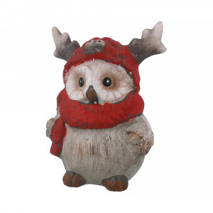18046 Сова "Рогатик" в красном шарфе средняя 9.5 х 18 х 12.2 см