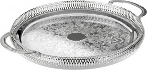 10611770 Queen Anne Поднос круглый с ручками Queen Anne 35см, высокий борт, сталь, посеребрение Сталь нержавеющая с посеребрением