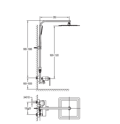 Душевая колонна со смесителем с верхним и ручным душем CEZARES CITY-F-CD-01 - Вид №1