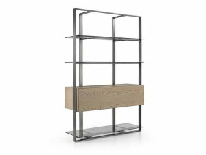 Металлический книжный шкаф со стеклянными полками