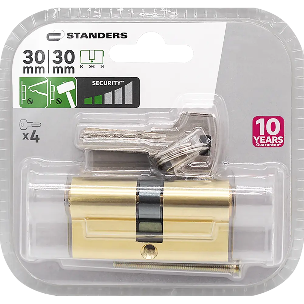 Цилиндр Standers TTAL1-3030GD, 30x30 мм, ключ/ключ, цвет латунь STLM-2143673 - Вид №2