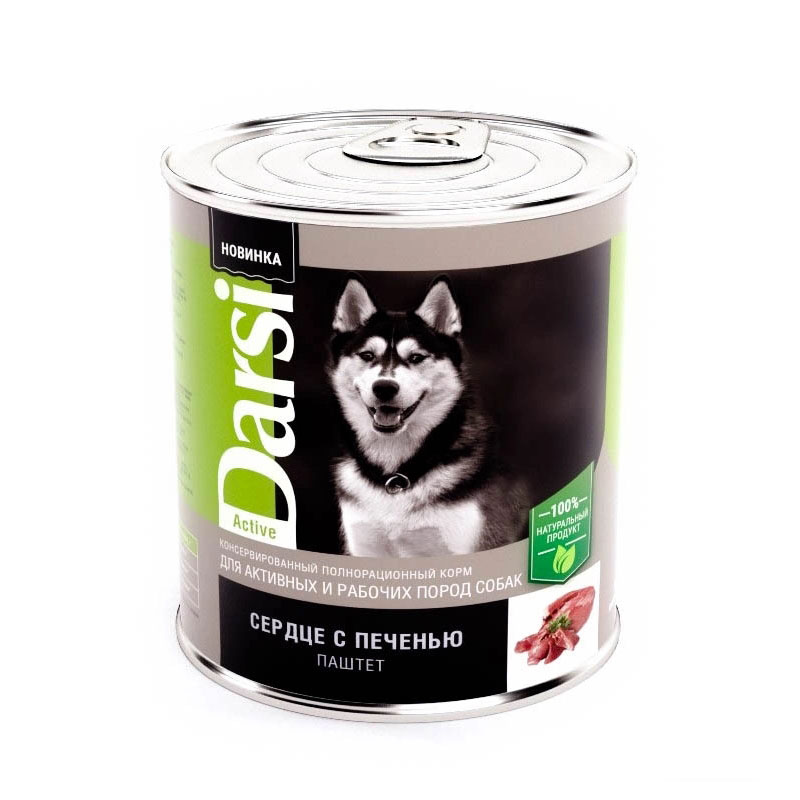 ПР0056589*6 Корм для собак для активных и рабочих собак, сердце с печенью (паштет) банка 850г (упаковка - 6 шт) Darsi 