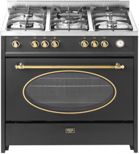 CKG 93050 CRN Отдельностоящая газовая плита / ширина 90 см, серия ретро, поверхность: 5 высокоэффективных газовых конфорок, сверхмощная конфорка wok, газовая поверхность из нержавеющей стали, чугунные держатели посуды, автоматический электроподжиг, газ-ко