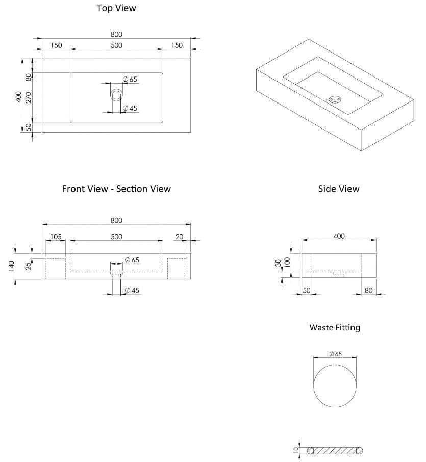 Прямоугольная подвесная раковина из каррарского мрамора LUSSO CAPRI ARCH-00064467 - Вид №1