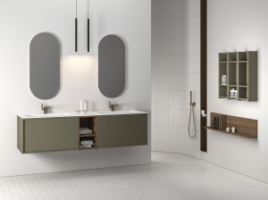 Двойной шкаф для раковины из грецкого ореха с настенным креплением