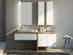 LEGNOBAGNO Одинарная лакированная тумба под раковину из ели с зеркалом Freedom lineare