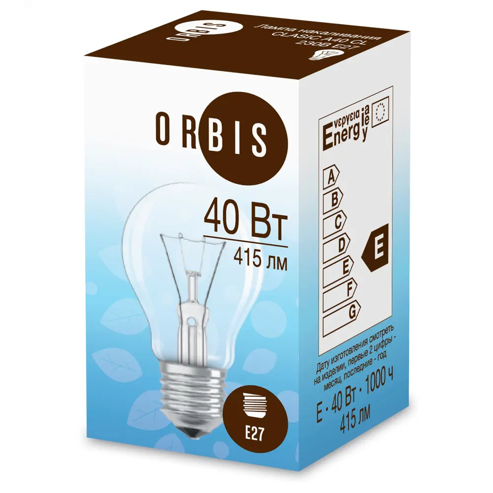 Лампа накаливания Orbis E27 230 В 40 Вт груша 415 лм Santreyd STLM-2172909 - Вид №1