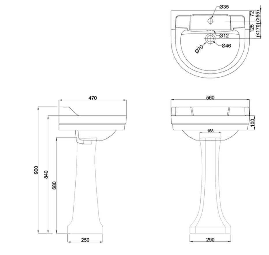 Круглый умывальник из стекла на колонне Burlington Эдвардианская ARCH-00052457 - Вид №3