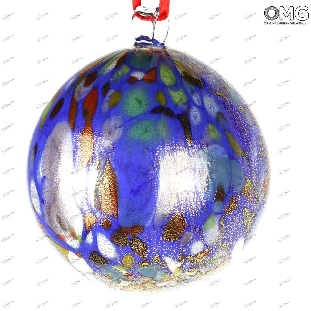 3674 ORIGINALMURANOGLASS Синий Ёлочный шар в крапинку - Особое Рождество - муранское стекло OMG  см 