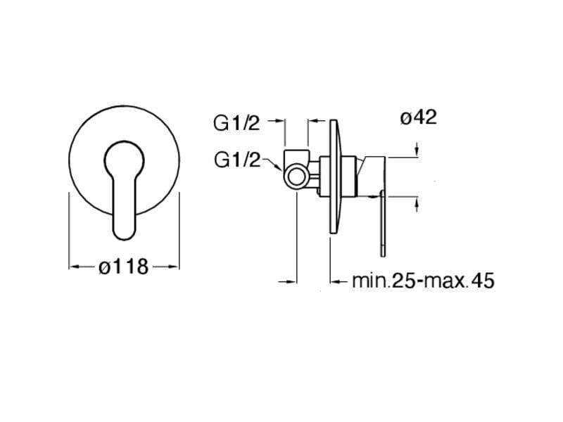 Однорычажный смеситель для душа с пластиной CRISTINA Rubinetterie Step ARCH-00026330