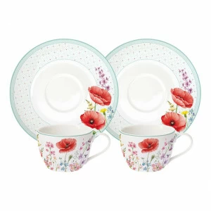 Чашки фарфоровые с блюдцами 2 шт белые "Красные маки" EASY LIFE КРАСНЫЕ МАКИ 00-3946817 Белый;красный