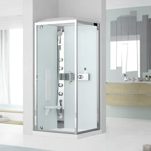 Novellini. Душевая кабина 80x80 GF80 HYDROMASSAGE с высоким душевым поддоном, серебристым профилем и крышей GLAX 3