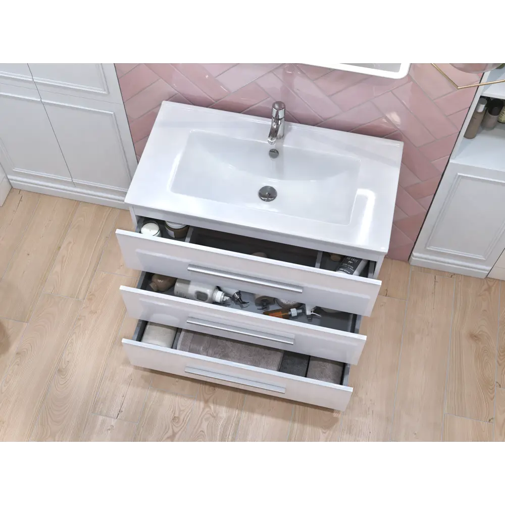 Тумба под раковину напольная Vigo Yuma 90 см цвет белый STLM-2148943 - Вид №9