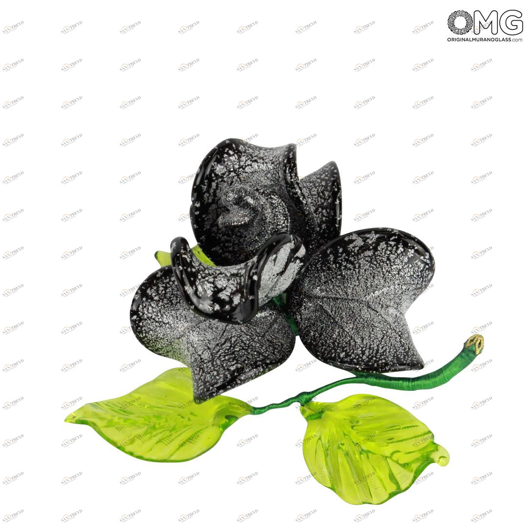 1549 ORIGINALMURANOGLASS Чёрный цветок из муранского стекла 12 см 