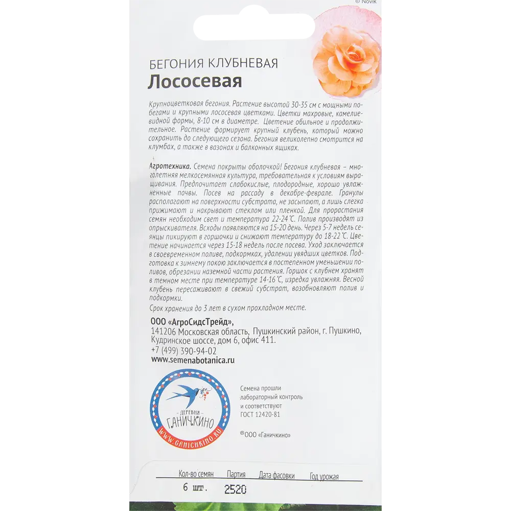 Бегония лососёвая 6 шт. 82481686 STLM-2056826 СЕМЕНА ОТ ОКТЯБРИНЫ ГАНИЧКИНОЙ  - Вид №1