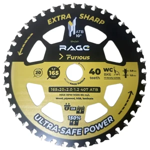 Пильный диск RAGE Furious 40T для чистого реза дерева и ламината 89425965