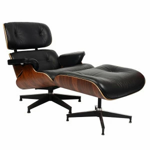 Кресло кожаное черное с подставкой для ног Eames Style Lounge Chair SOHO DESIGN ДИЗАЙНЕРСКИЕ, LOUNGE CHAIR 131497 Черный