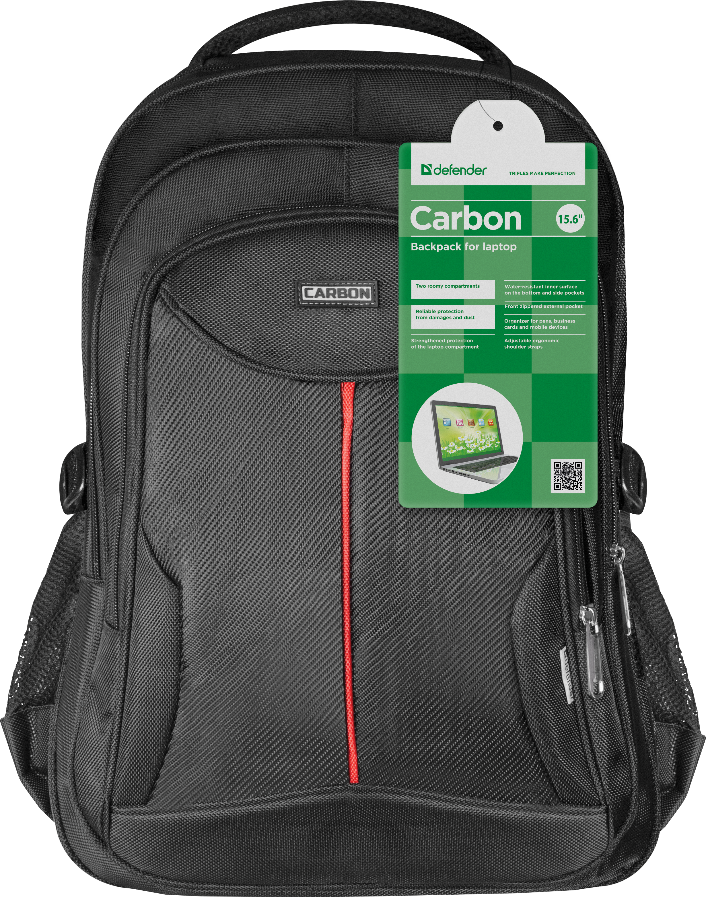 26077 рюкзак для ноутбука carbon 15.6" черный, органайзер Defender Santreyd  - Вид №4