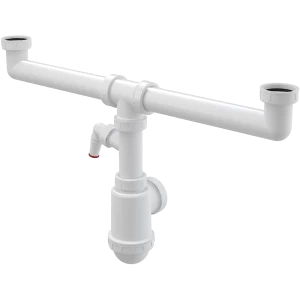 Сифон для сдвоенной мойки с накидными гайками 6/4" и штуцером