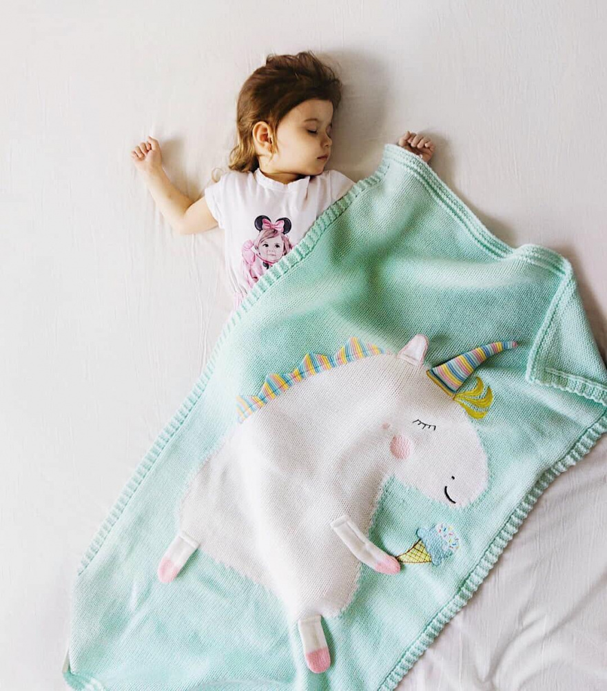 Плед ЕДИНОРОГ 60*120 св.бирюза+белый APERO ДИЗАЙНЕРСКИЕ, ЕДИНОРОГ, ЖИВОТНЫЕ 134604 Голубой  - Вид №6