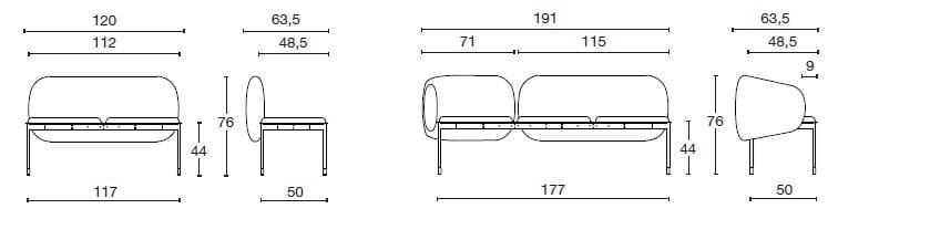 Модульная скамья из ткани со спинкой Diemme ARCH-00117888 - Вид №9