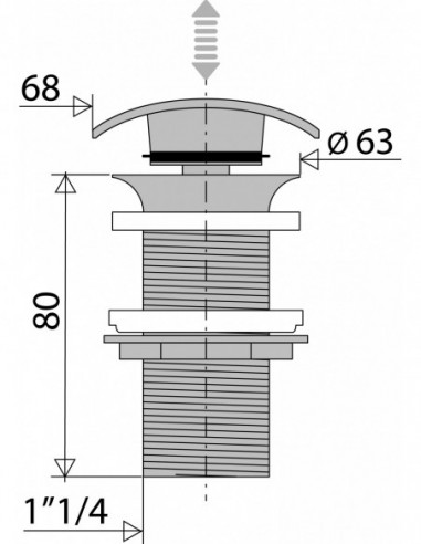 122600 000 00  Сливной вентиль квадратный для умывальника, без фонаря, h. 80 мм, хром Valentin Хром  - Вид №2