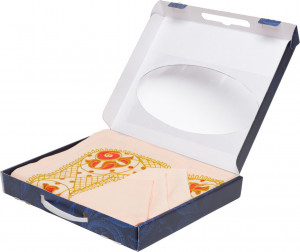 10659141 Торжокские золотошвеи Набор из скатерти и 12 салфеток "Калейдоскоп" , рисунок 4086, персиковый Лён