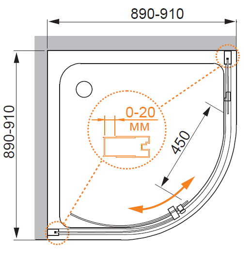 Душевой уголок CEZARES PORTA-D-R-1-90-C-Cr - Вид №2