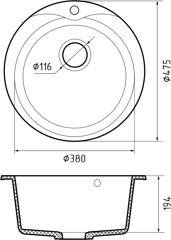 Кухонная мойка Искусственный камень RONDO S653 GranFest R-480-S653 - Вид №1