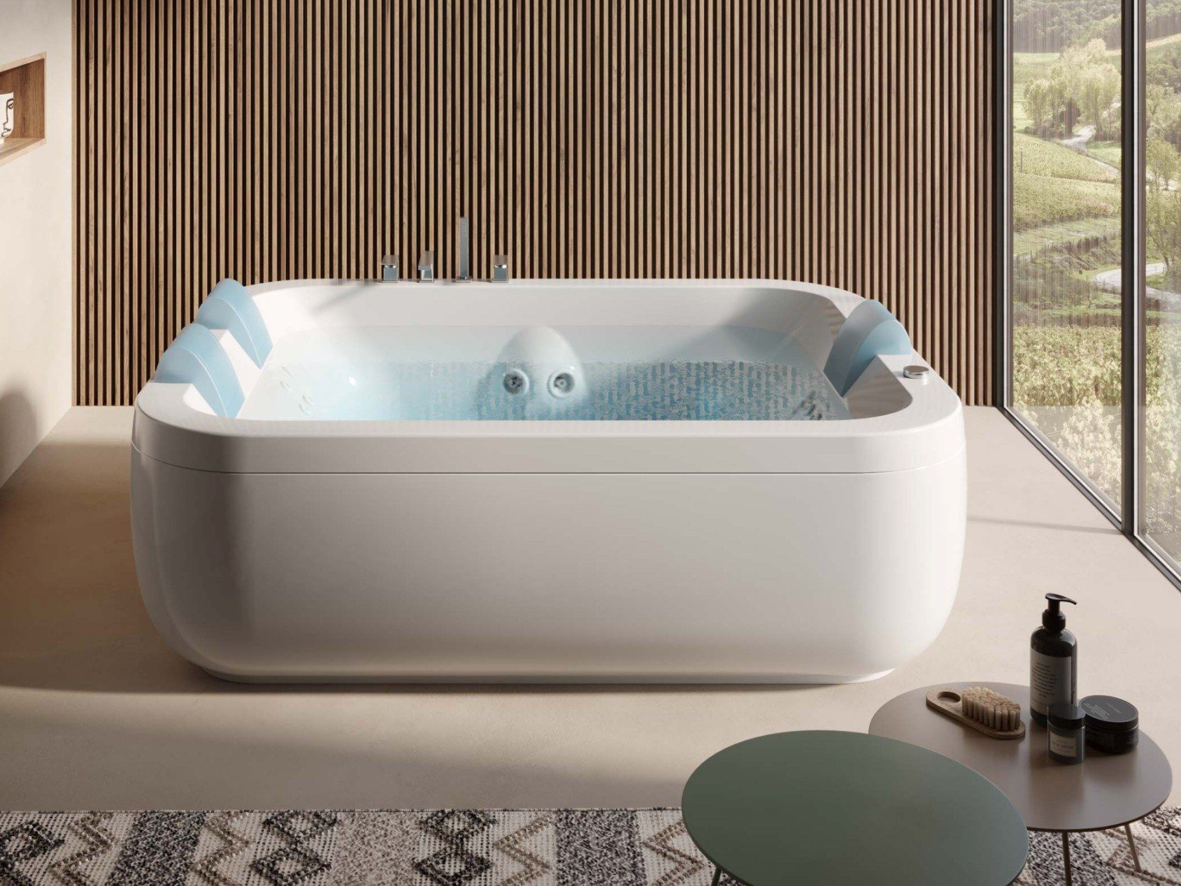 Ванна в центре комнаты с гидромассажем с хромотерапией Jacuzzi® Aquasoul ARCH-00061359
