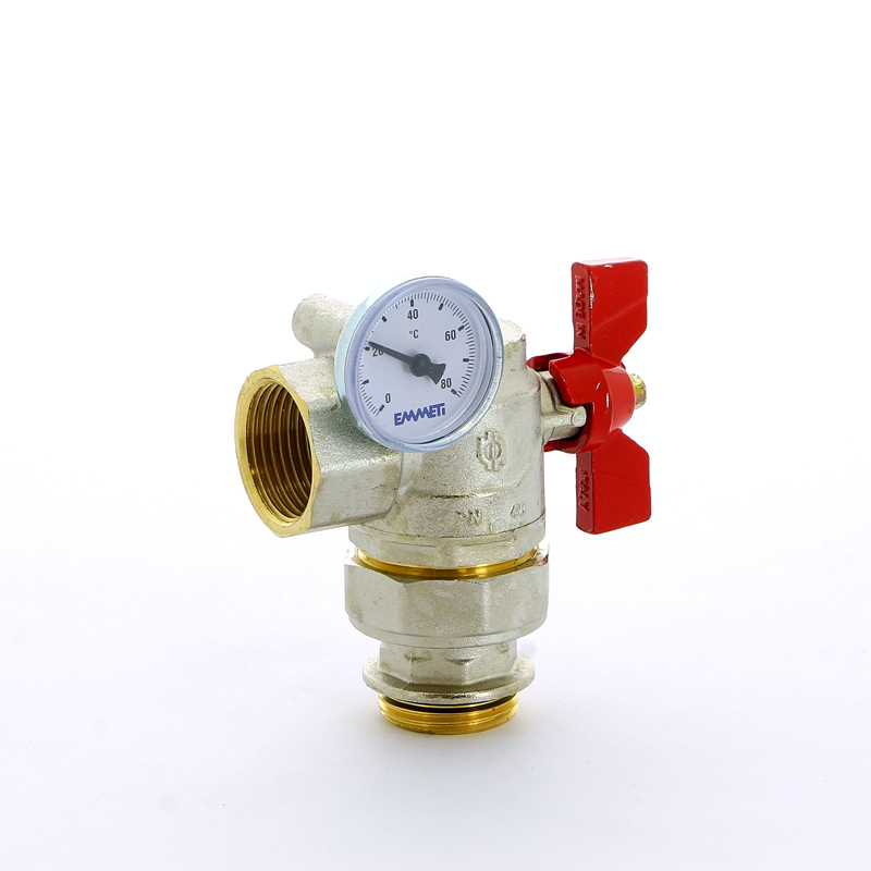 Краны шаровые с разъемным соединением НВ угловые с термометром Progress бабочка EMMETI 1", 2шт 01306264 - Вид №4