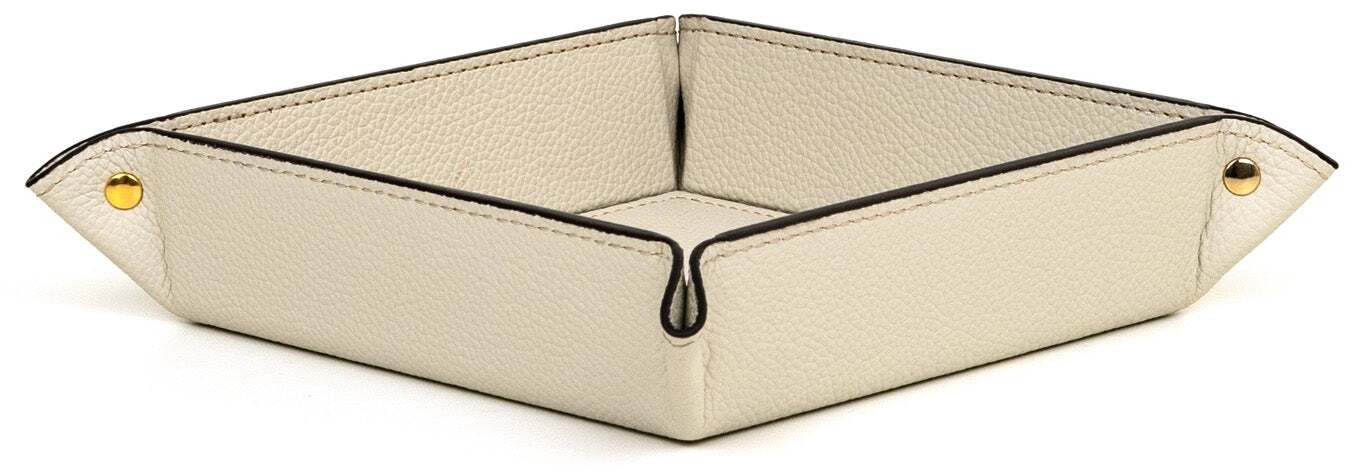 Жесткий квадратный поднос для безделушек - 15X15XH4 см / плетеная кожа серо-серого цвета