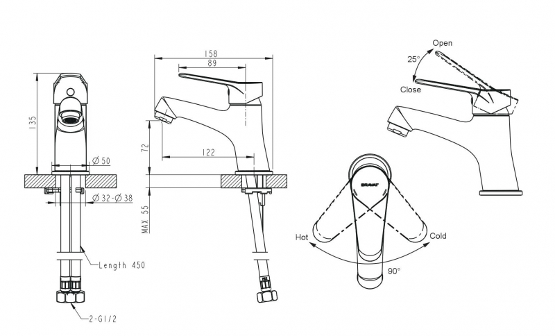 Смеситель для умывальника EMERALDA F1135147CP-RUS bravat  - Вид №1