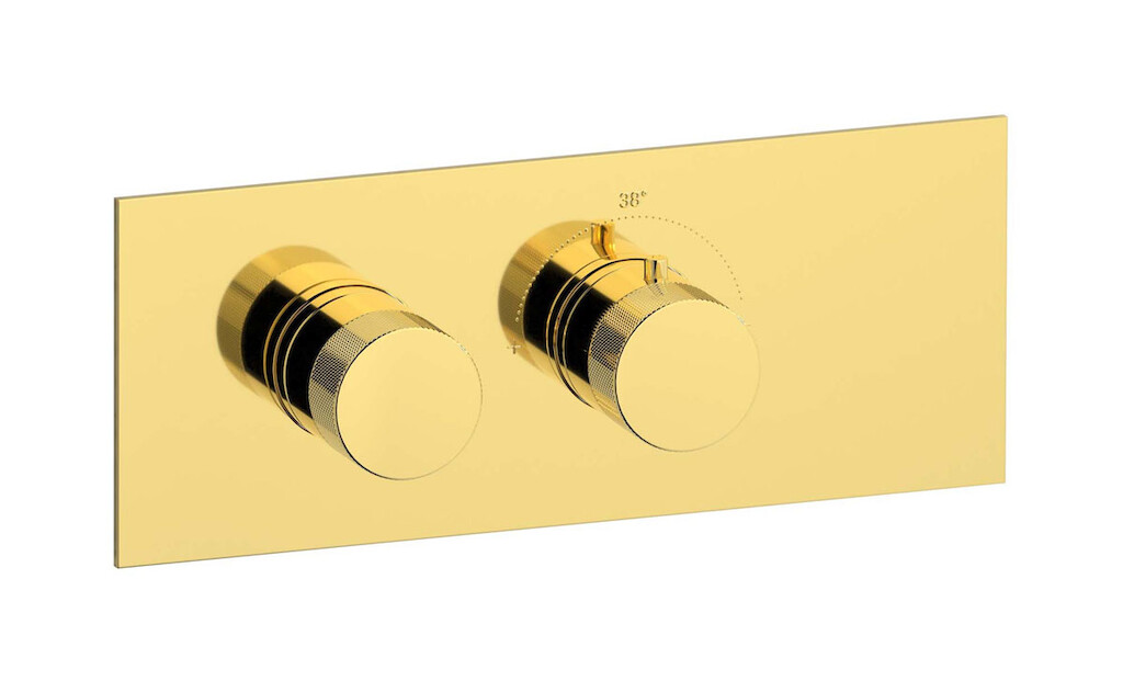 Комплект наружных частей термостата на 1 потребителей - горизонтальная прямоугольная панель с ручками Industria WE ARE IB eua121oonid1 Gold Aqua