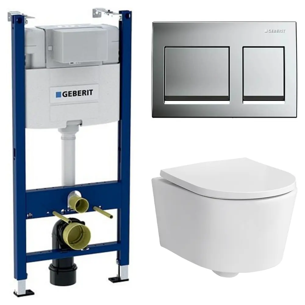 Комплект инсталляции Geberit Alpha с безободковым унитазом Sensea Neo клавиша Geberit Alpha серая STLM-2067581