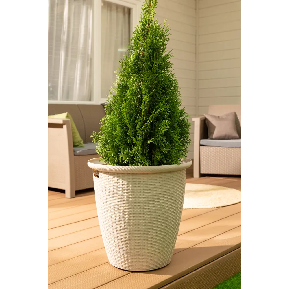 Кашпо Ingreen Rattan ø47 h47 см v27 л пластик молочный шоколад STLM-2160205 - Вид №3