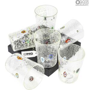 2178 ORIGINALMURANOGLASS Набор из 6 разноцветных стаканов - Sorrento Argento - Goto - муранское стекло 8 см