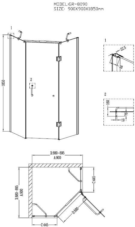 Душевое ограждение GROSSMAN GR-8090 Classic 90*90*185 трапеция, дверь распашная - Вид №1