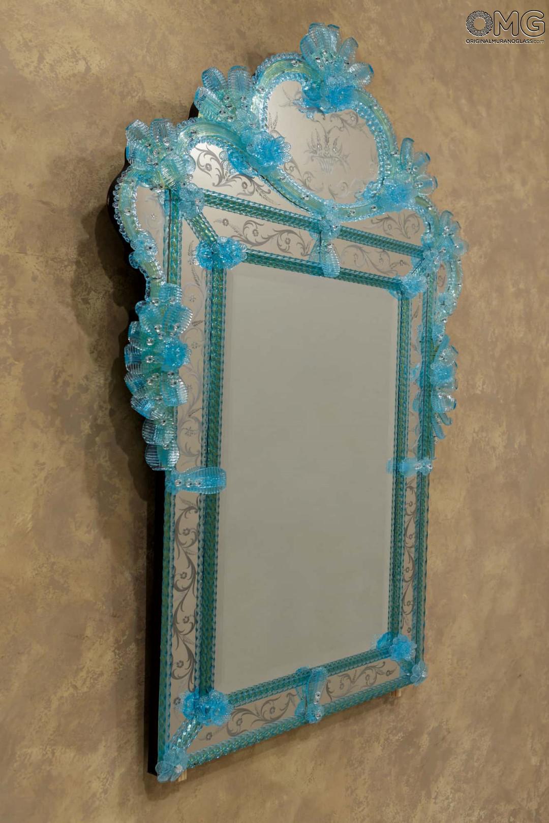 2175 ORIGINALMURANOGLASS Венецианское зеркало Бирюзовый ангел  см  - Вид №1