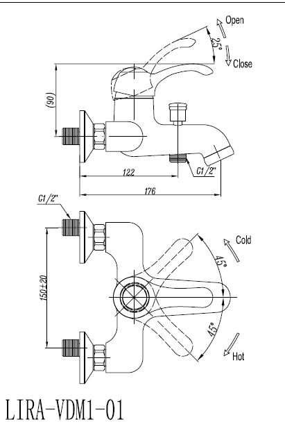 Смеситель для ванны и душа CEZARES LIRA-C-VDM1-03 - Вид №1