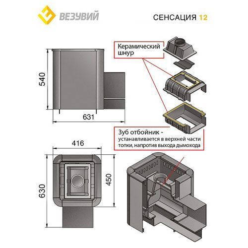 Печь для бани Везувий Сенсация 12 Антрацит (220) чугунная 4475 - Вид №1