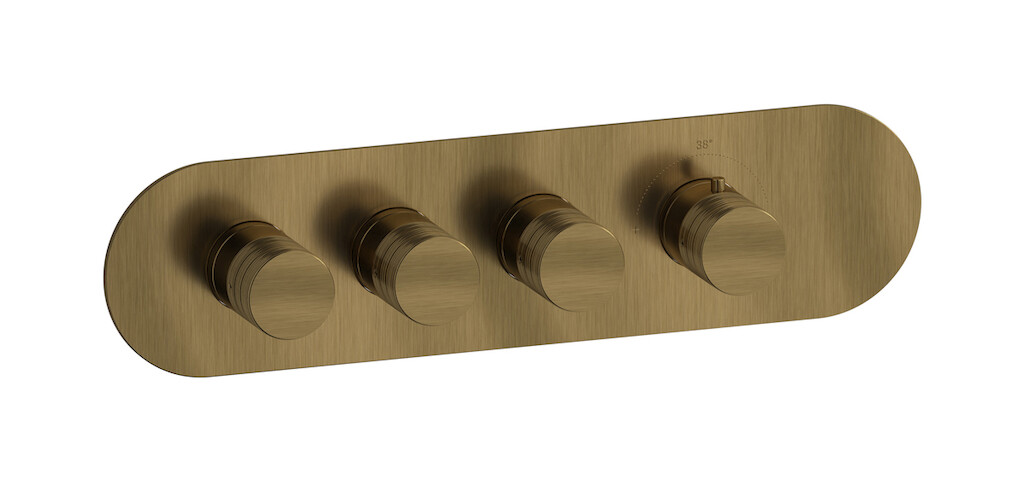 External part of thermostatic 3 ways, round plate, horizontal, Vinile handle WE ARE IB eua322mbnvn Modern Bronze Aqua