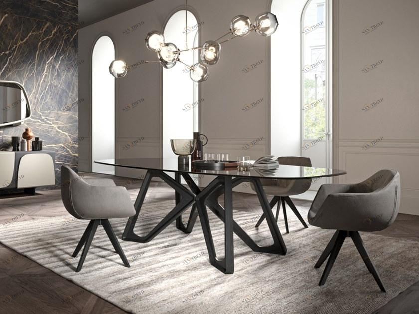 Ozzio Italia Овальный стол из дерева и стекла  T253 