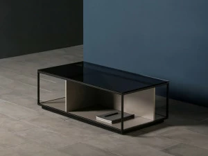 Kendo Mobiliario Прямоугольный журнальный столик из дерева и стекла с журнальной стойкой